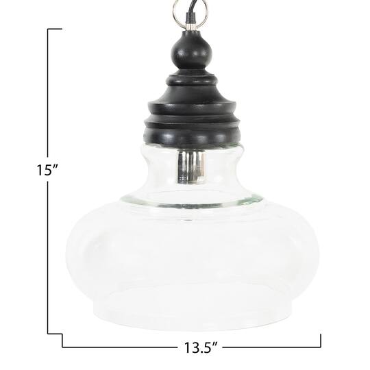 Hello Honey® 15" Glass & Mango Wood Pendant Light